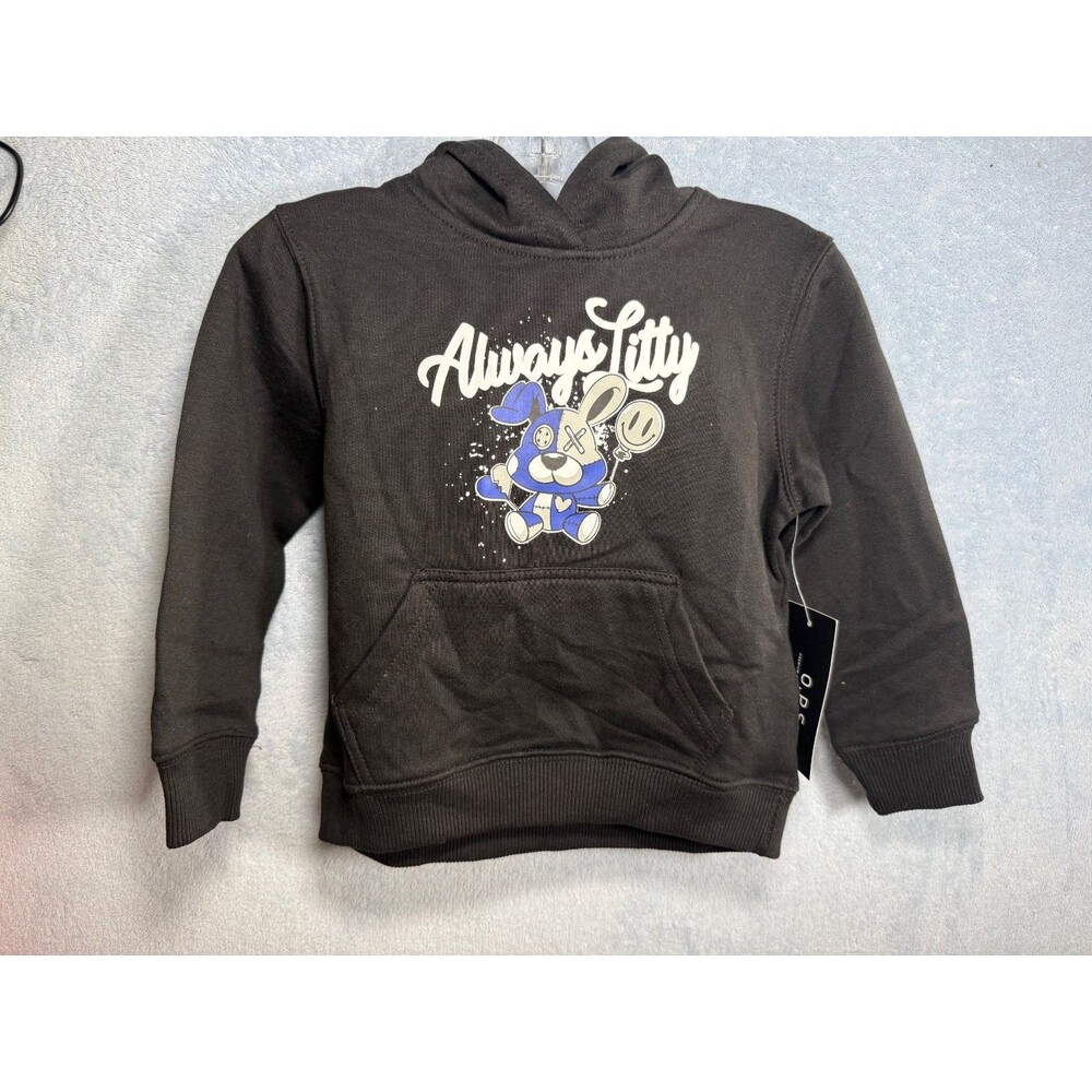 O.P.S. New York Denim Skater Streetwear "Always Litty" black hoodie, size 2T NEW
